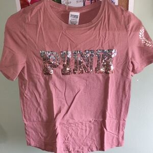 PINK Victoria's Secret Sequin Logo Tee in Light Pink